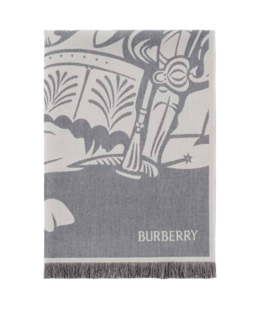BURBERRY Серый шерстяной шарф, фото 3