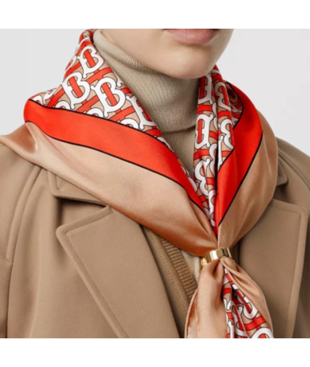 BURBERRY Оранжевый шелковый шарф, фото 3