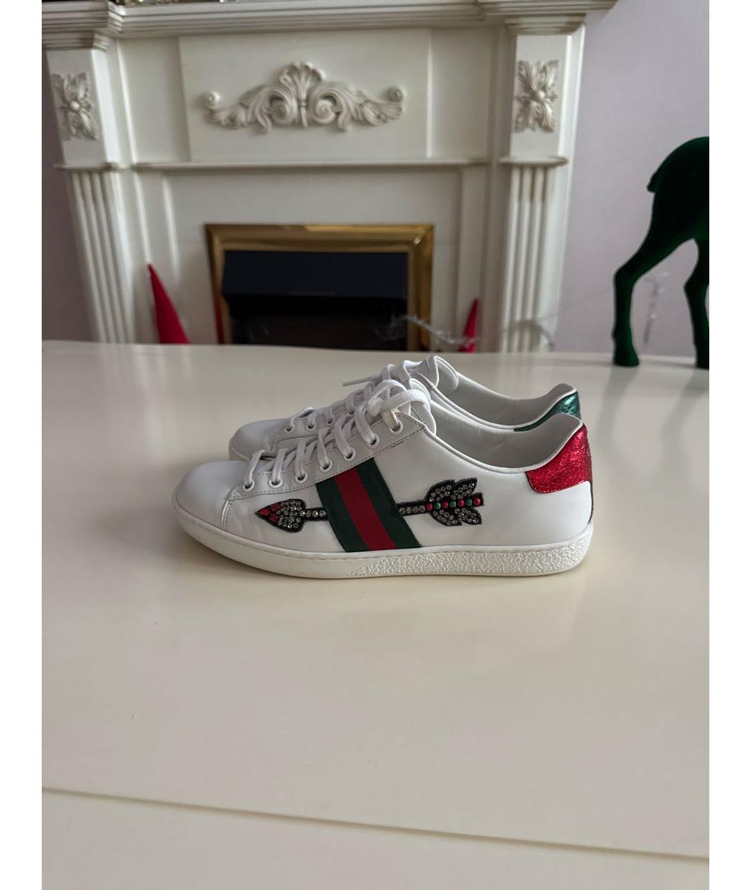 GUCCI Белые кожаные кеды, фото 7