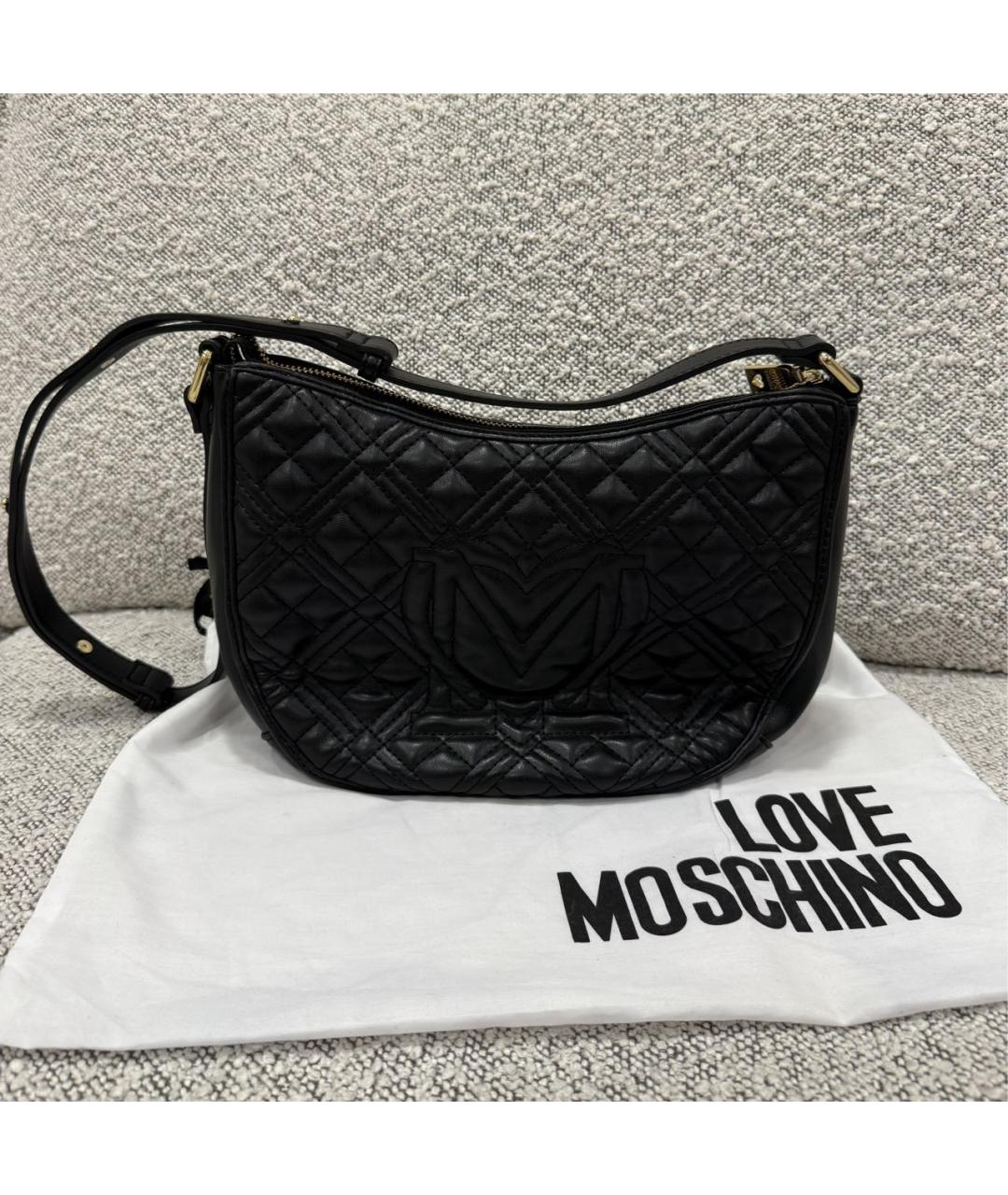 LOVE MOSCHINO Черная кожаная сумка с короткими ручками, фото 3