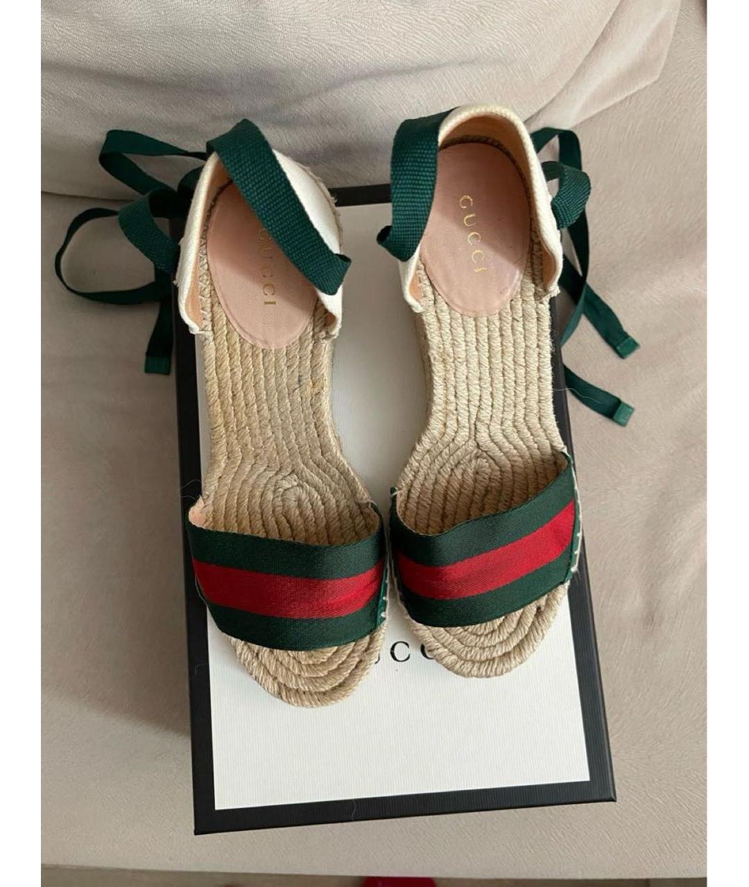 GUCCI Бежевые текстильные босоножки, фото 2