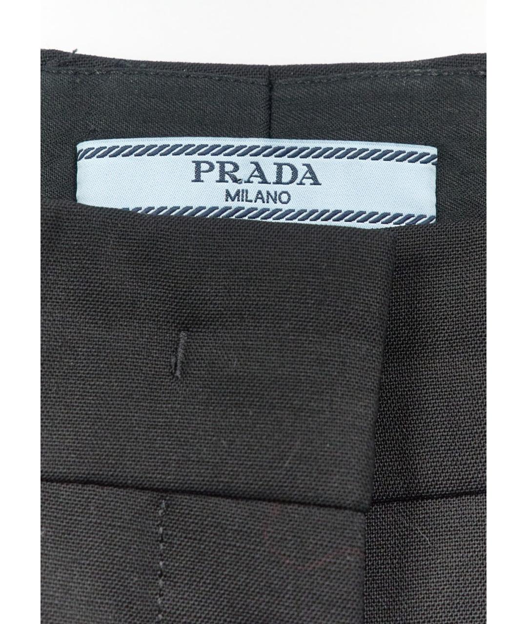 PRADA Черные шерстяные прямые брюки, фото 3