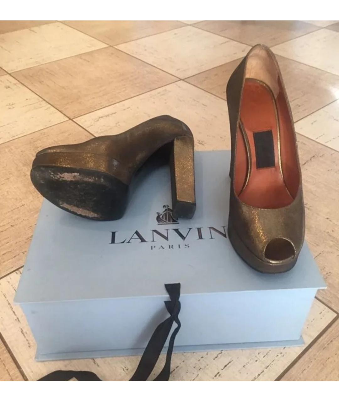 LANVIN Золотые текстильные туфли, фото 2