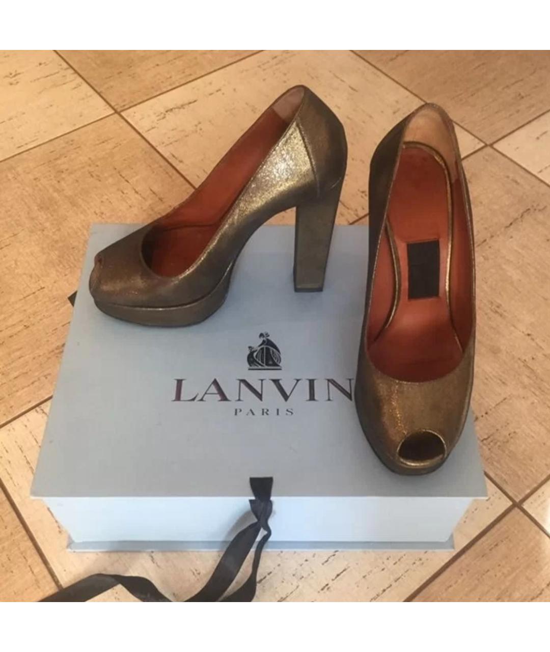 LANVIN Золотые текстильные туфли, фото 6