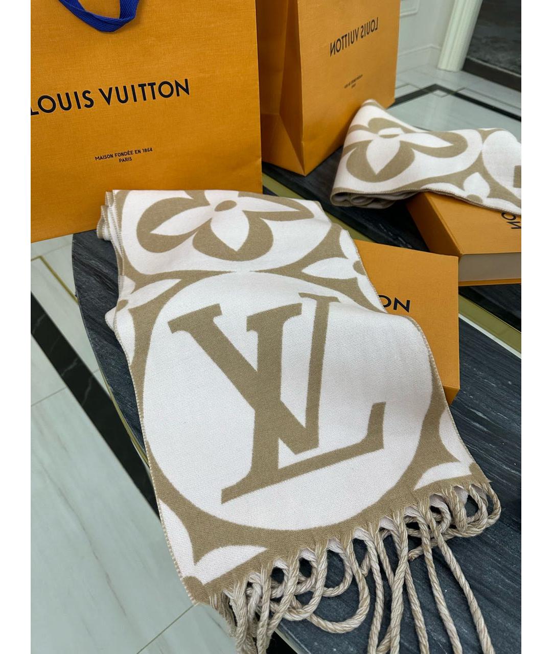 LOUIS VUITTON Бежевый шерстяной шарф, фото 5