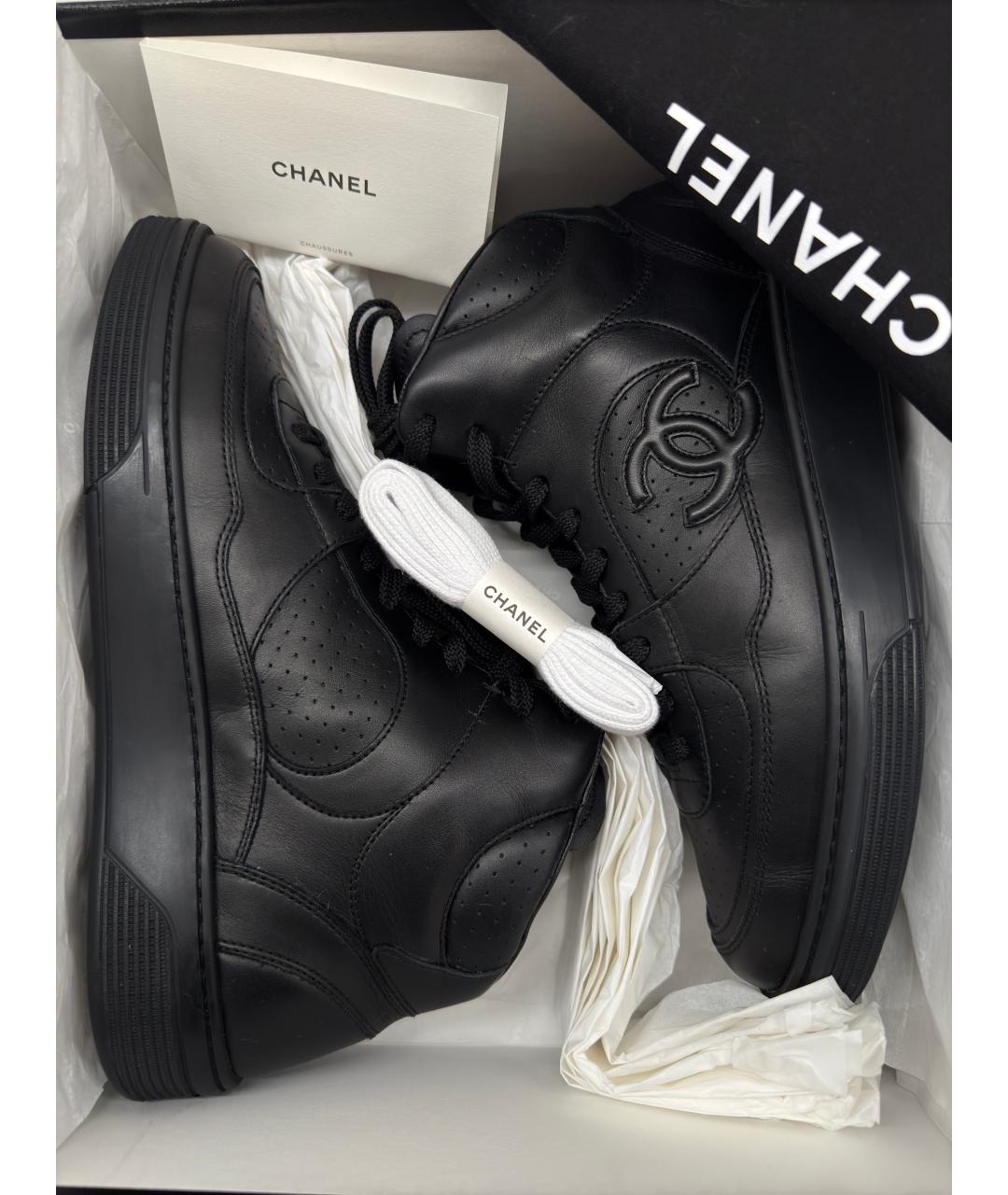 CHANEL Черные кожаные кроссовки, фото 6