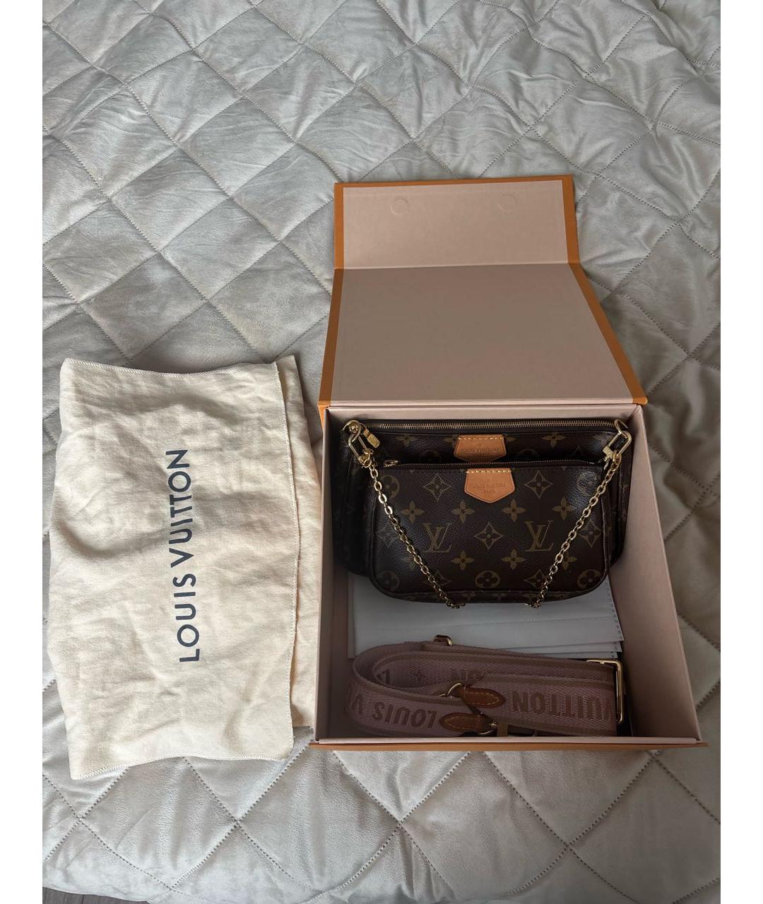 LOUIS VUITTON Коричневая кожаная сумка через плечо, фото 7