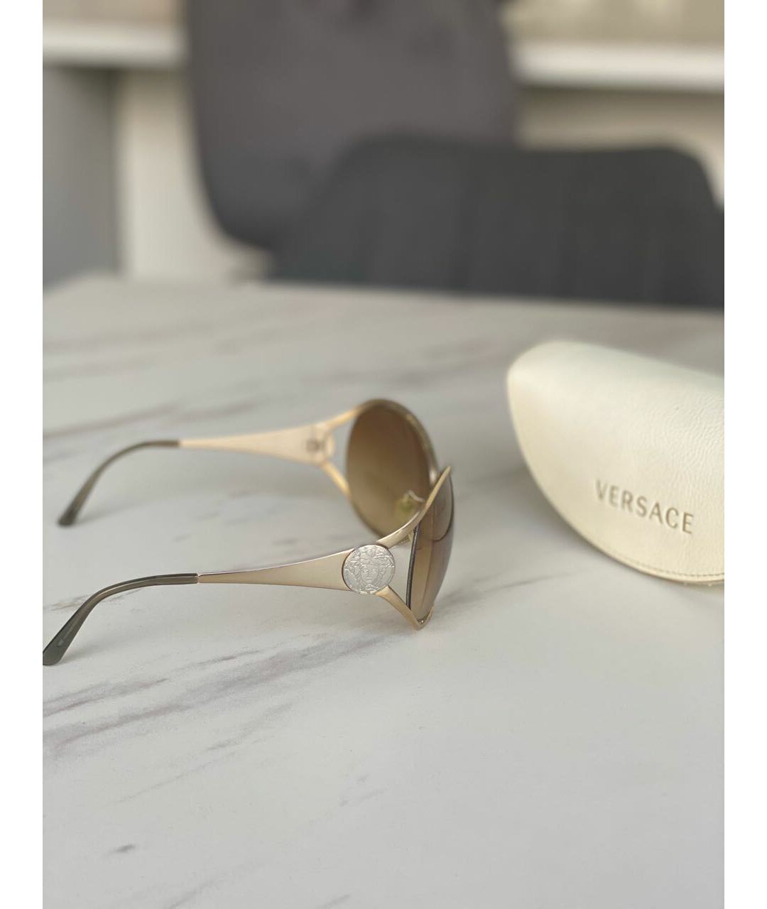 VERSACE Золотые металлические солнцезащитные очки, фото 2