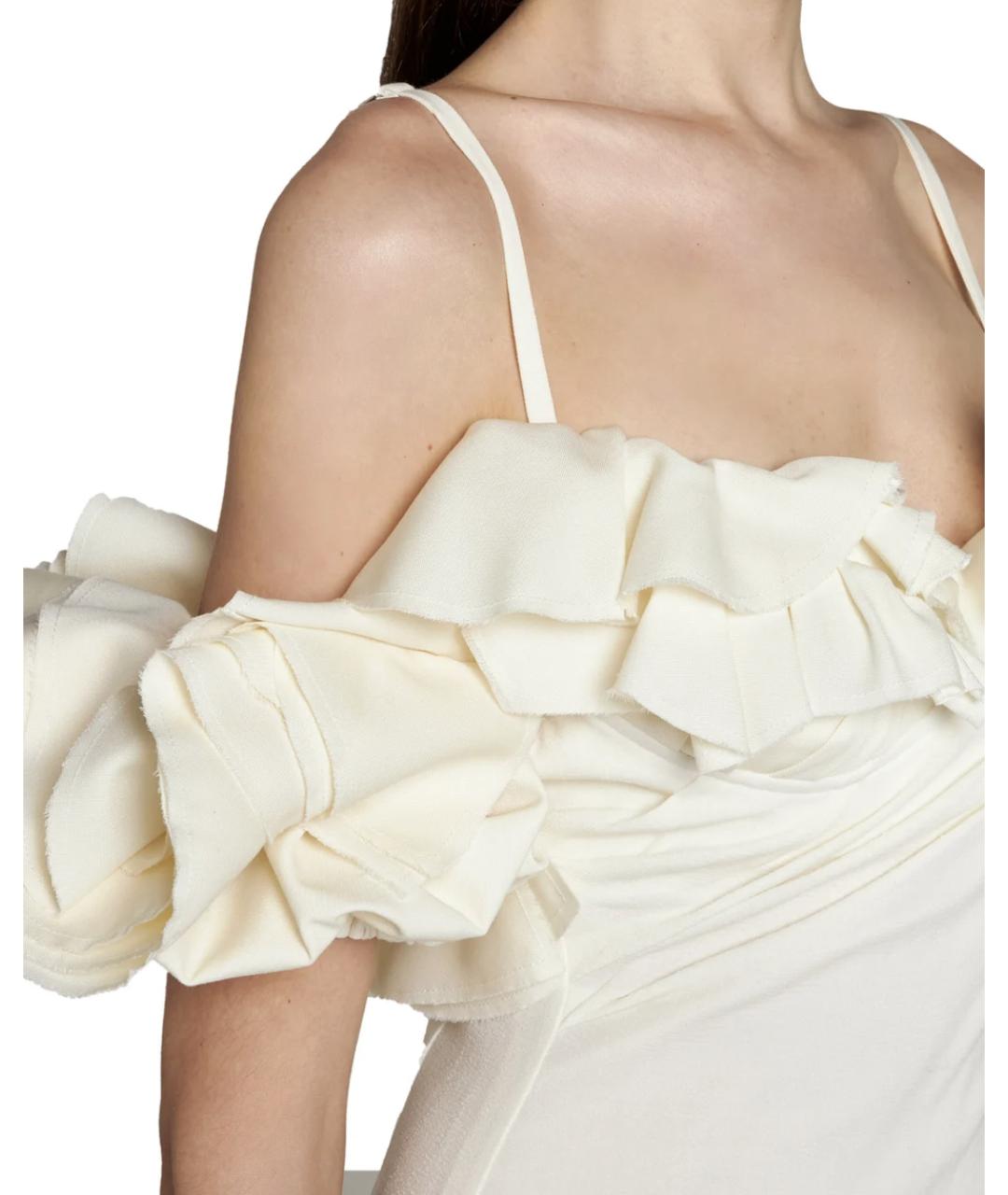 JACQUEMUS Белое шерстяное коктейльное платье, фото 4