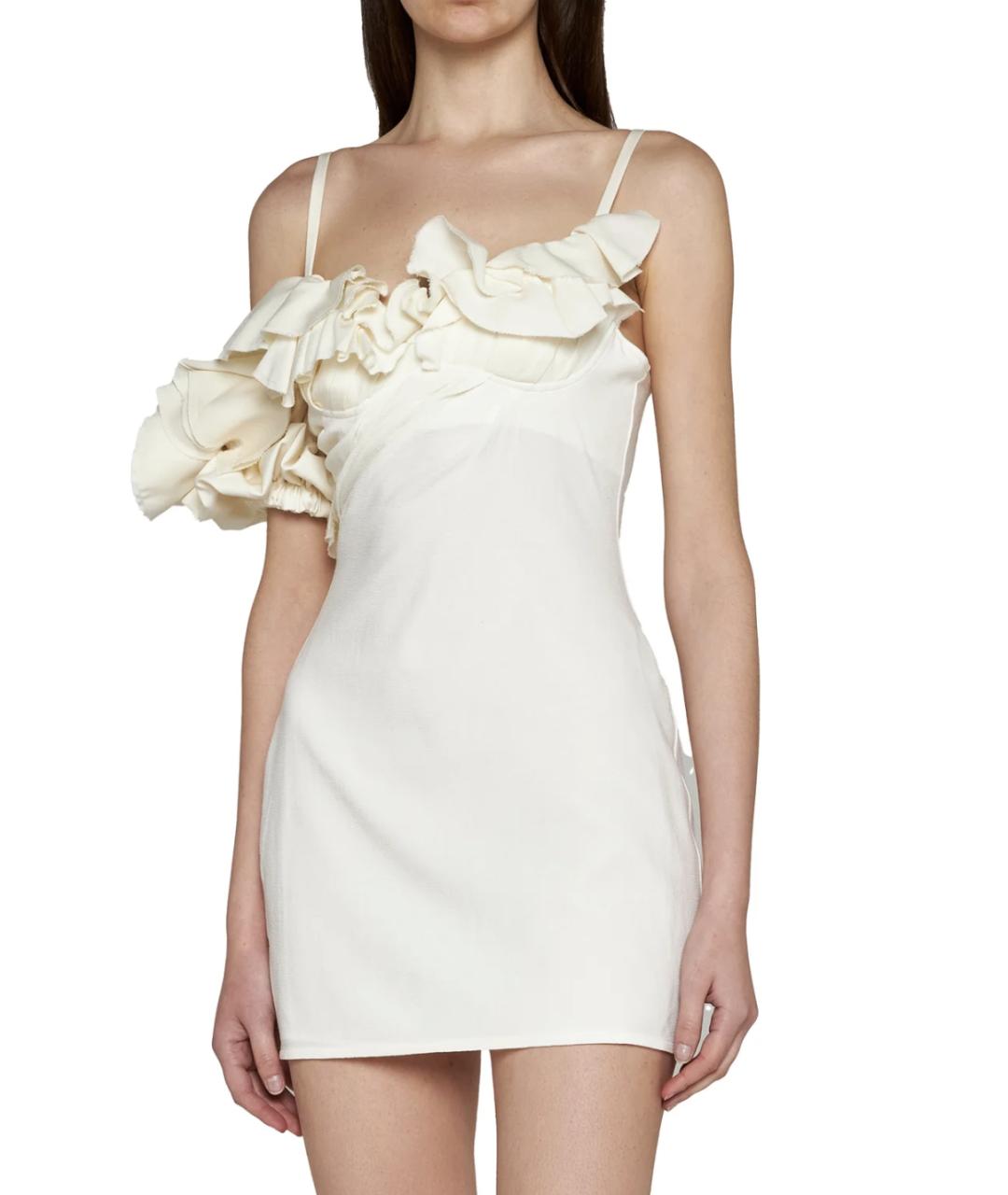 JACQUEMUS Белое шерстяное коктейльное платье, фото 2