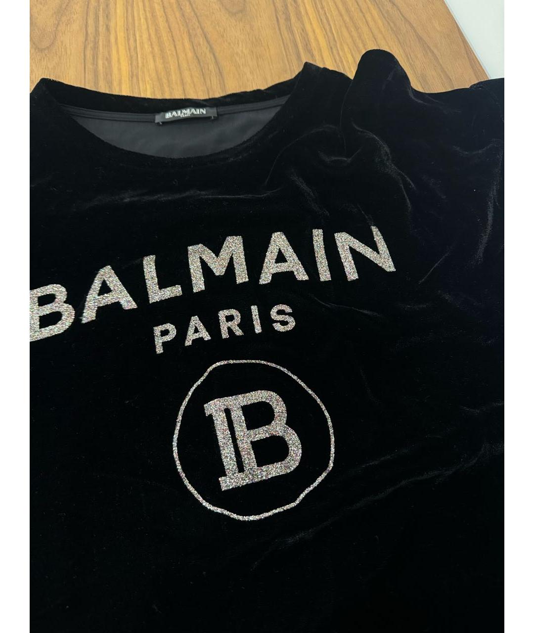 BALMAIN Черная бархатная футболка, фото 3