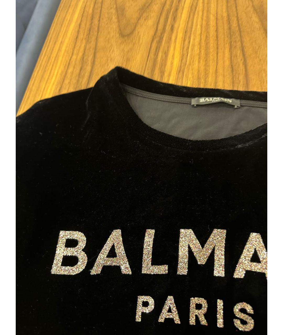 BALMAIN Черная бархатная футболка, фото 4