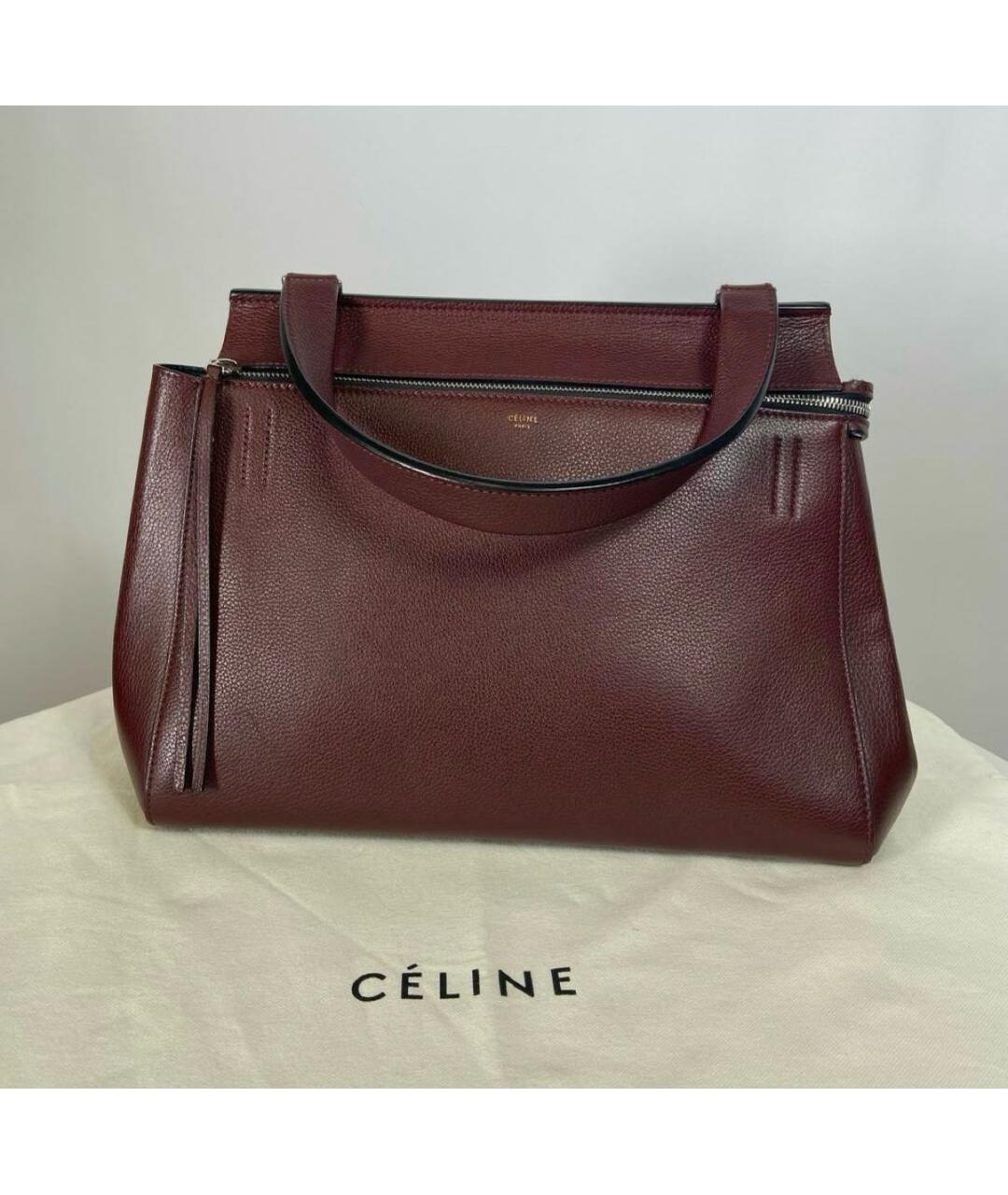 CELINE Бордовая кожаная сумка тоут, фото 2