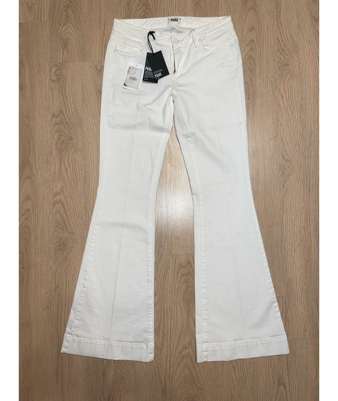 PAIGE Белые хлопковые джинсы клеш, фото 5