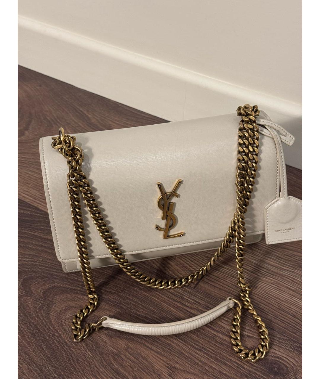 SAINT LAURENT Бежевая кожаная сумка через плечо, фото 2