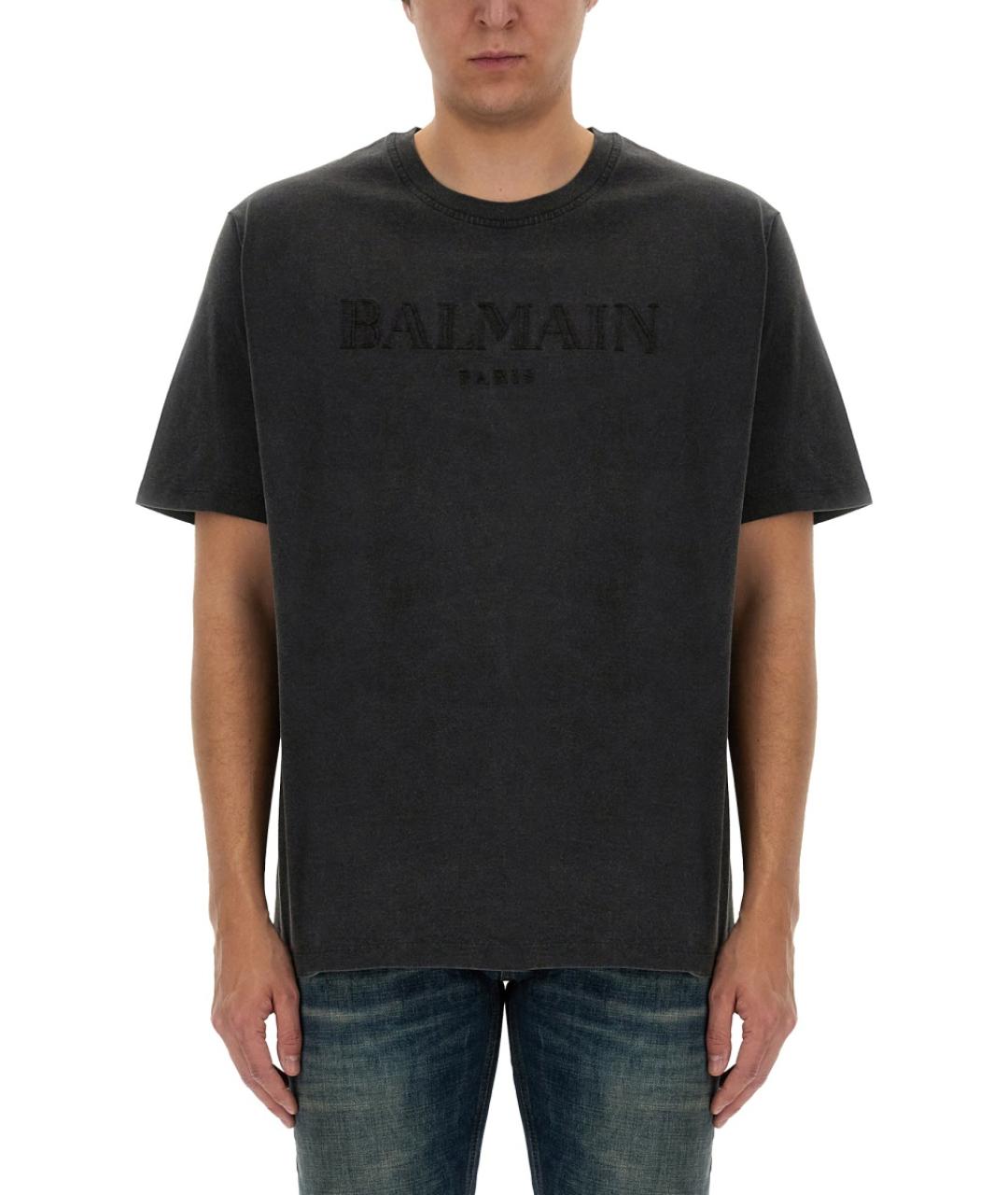 BALMAIN Серая хлопковая футболка, фото 1