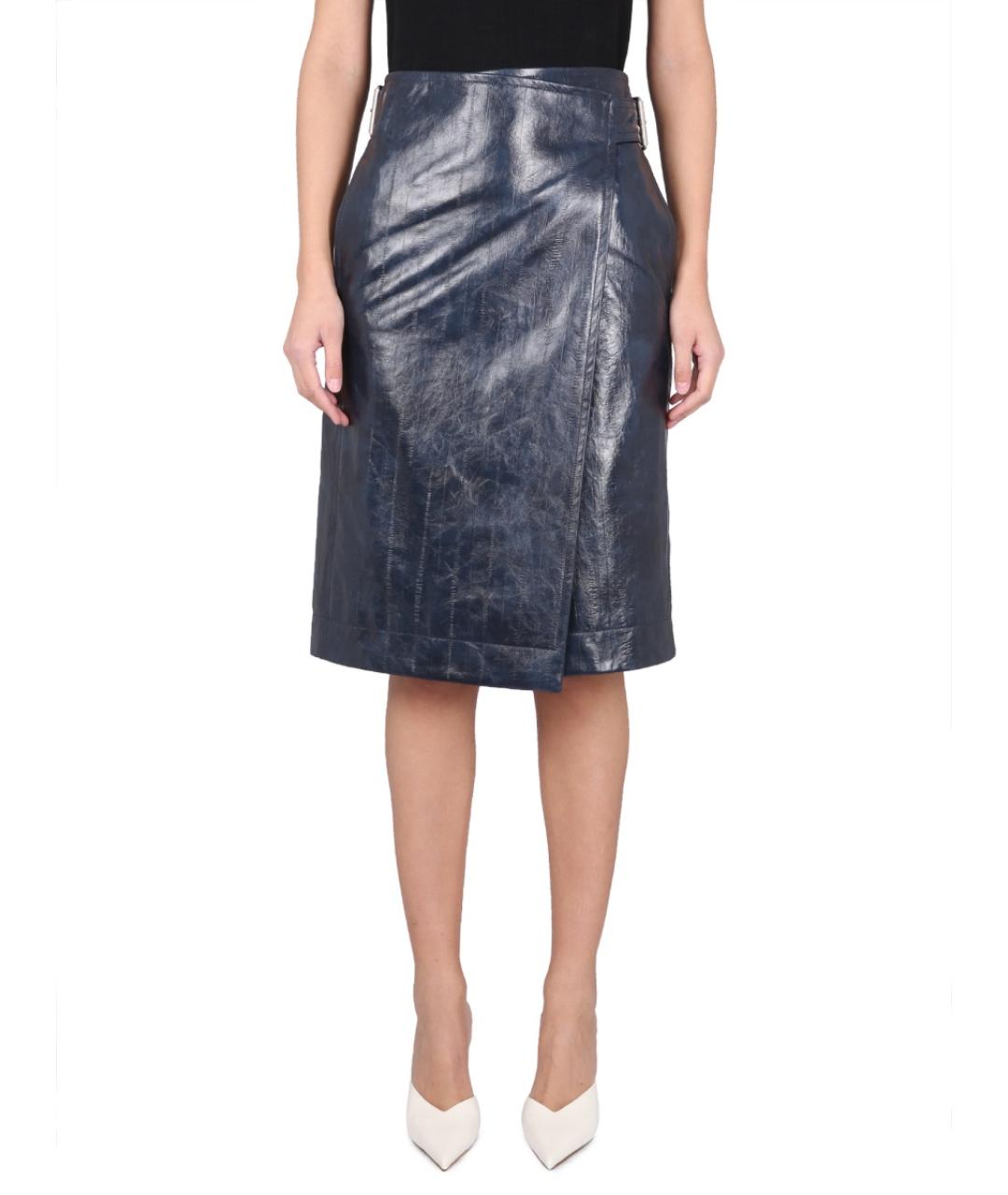 BOTTEGA VENETA Синяя кожаная юбка миди, фото 1