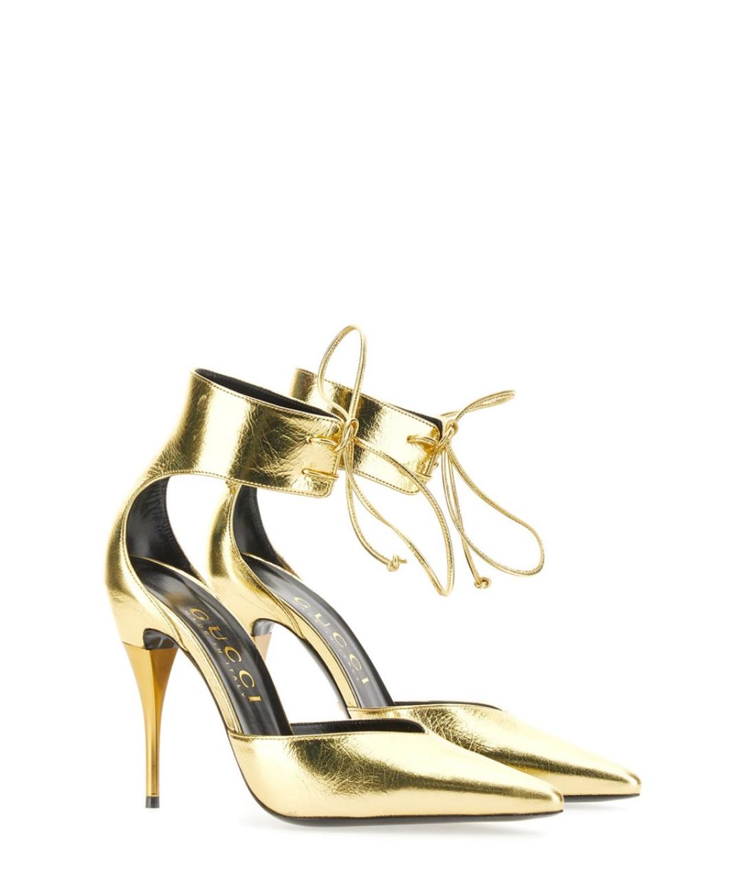 GUCCI Золотые кожаные туфли, фото 2