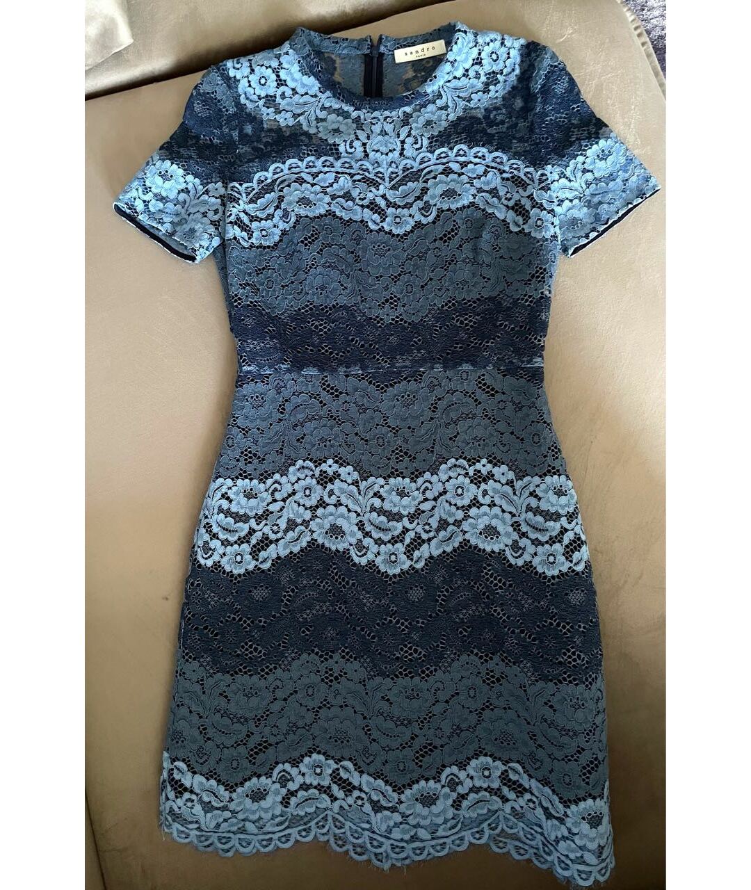 SANDRO Голубое кружевное повседневное платье, фото 3