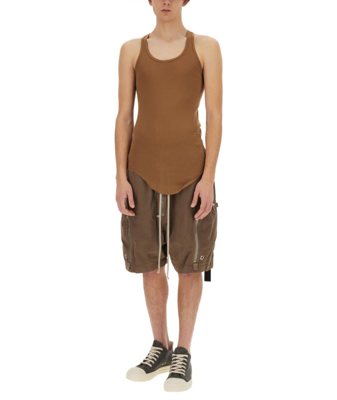 RICK OWENS DRKSHDW Коричневая хлопковая футболка, фото 2