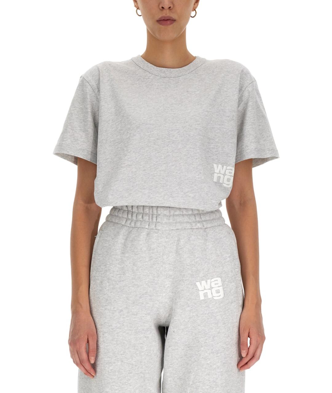 T BY ALEXANDER WANG Серая хлопковая футболка, фото 4