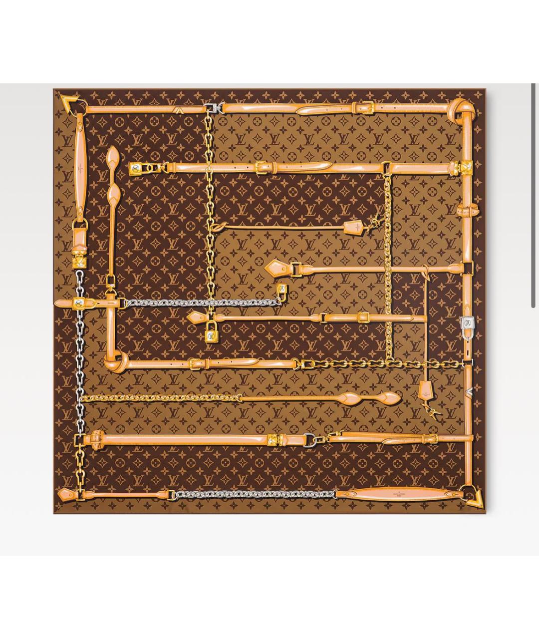 LOUIS VUITTON Коричневый шелковый платок, фото 6