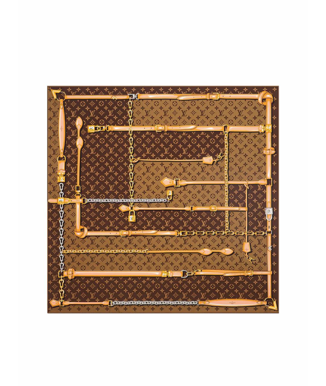 LOUIS VUITTON Коричневый шелковый платок, фото 1