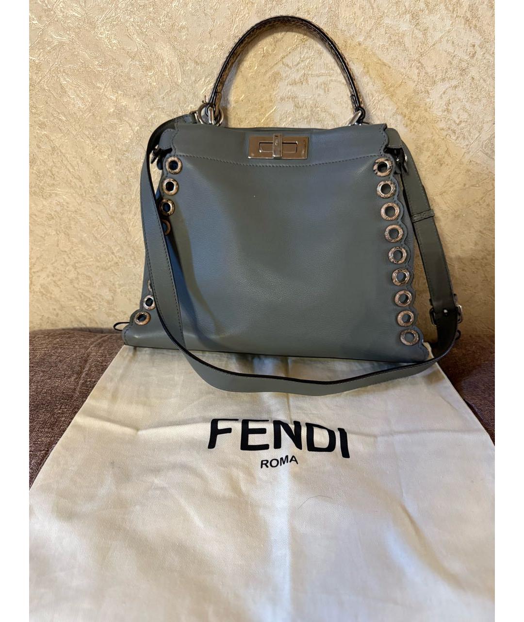 FENDI Антрацитовая кожаная сумка с короткими ручками, фото 7