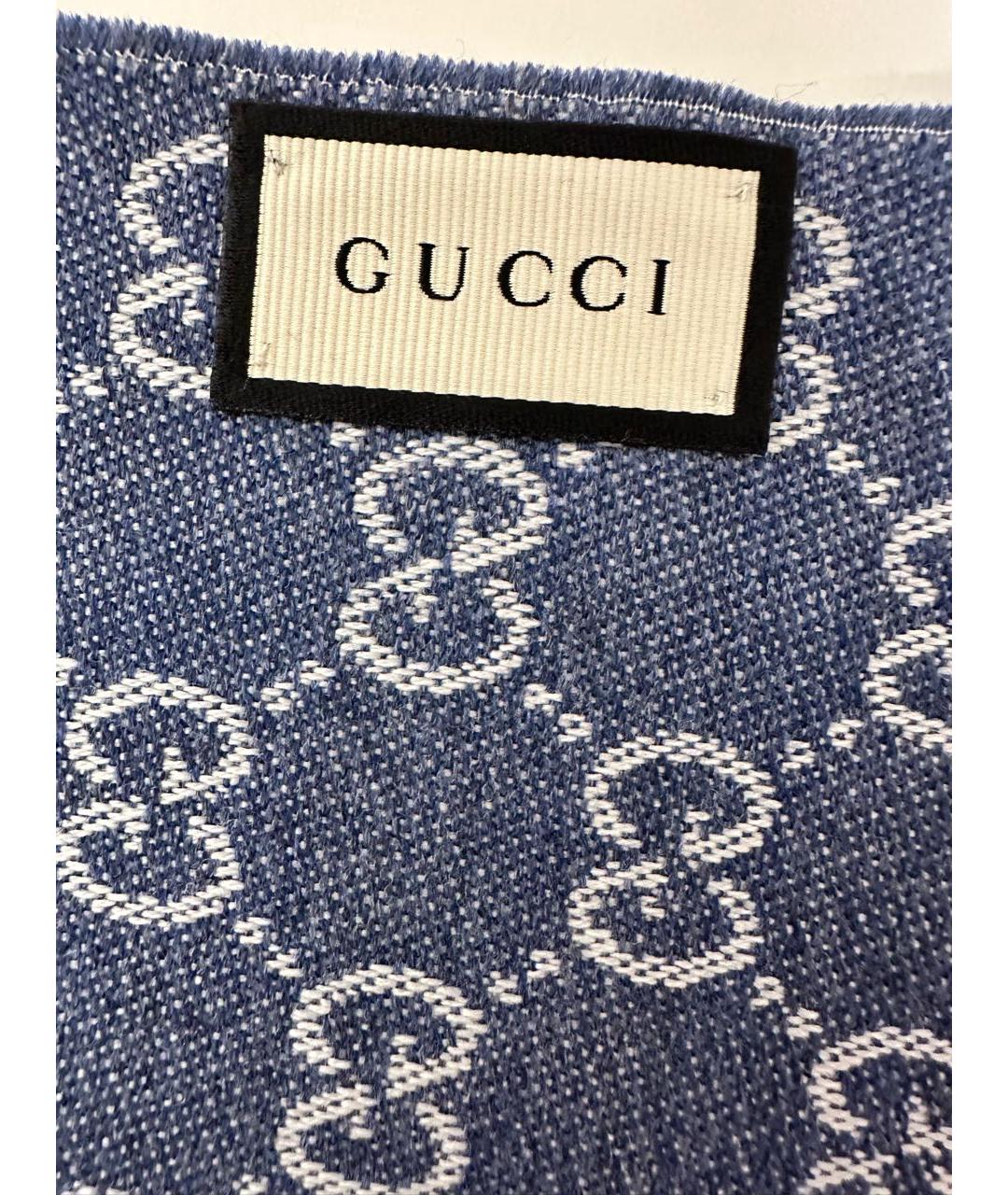 GUCCI Синий шерстяной шарф, фото 8