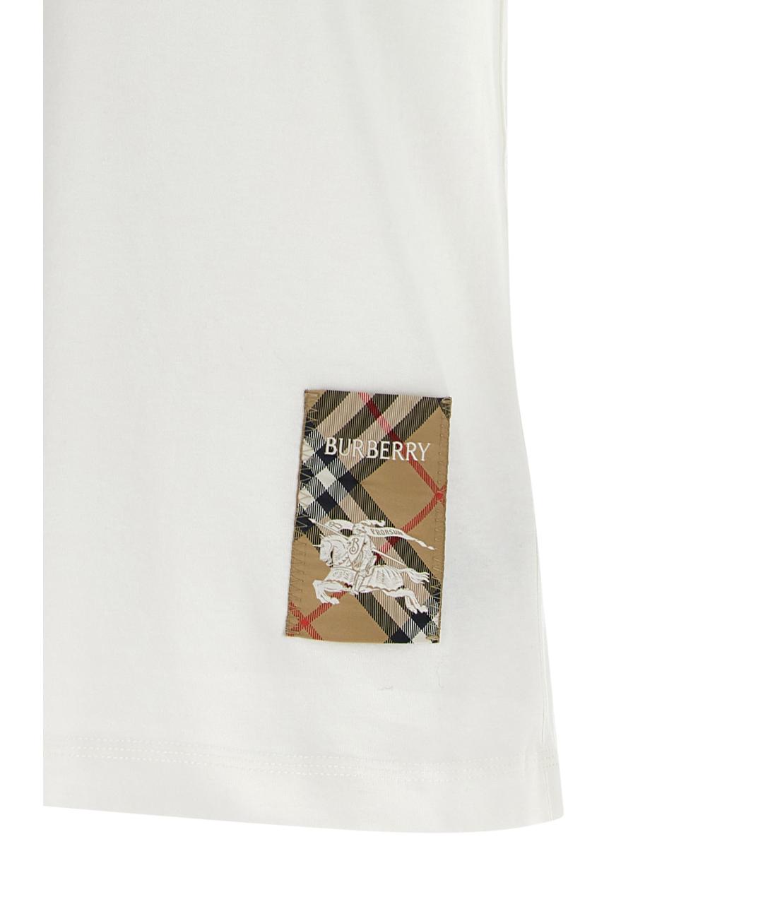 BURBERRY Белая хлопковая футболка, фото 4