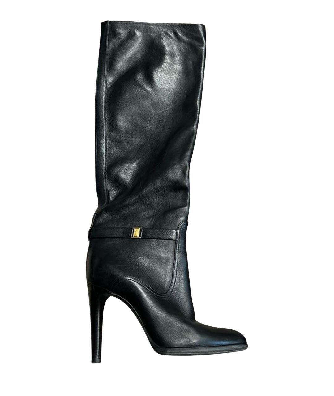 SAINT LAURENT Черные кожаные сапоги, фото 1