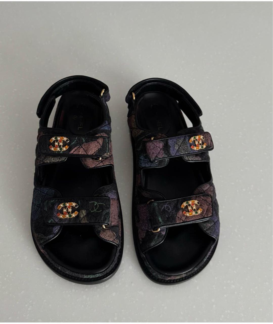 CHANEL Черные текстильные сандалии, фото 2