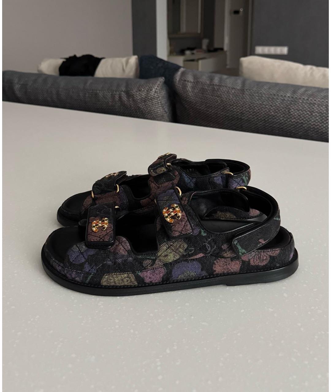 CHANEL Черные текстильные сандалии, фото 6