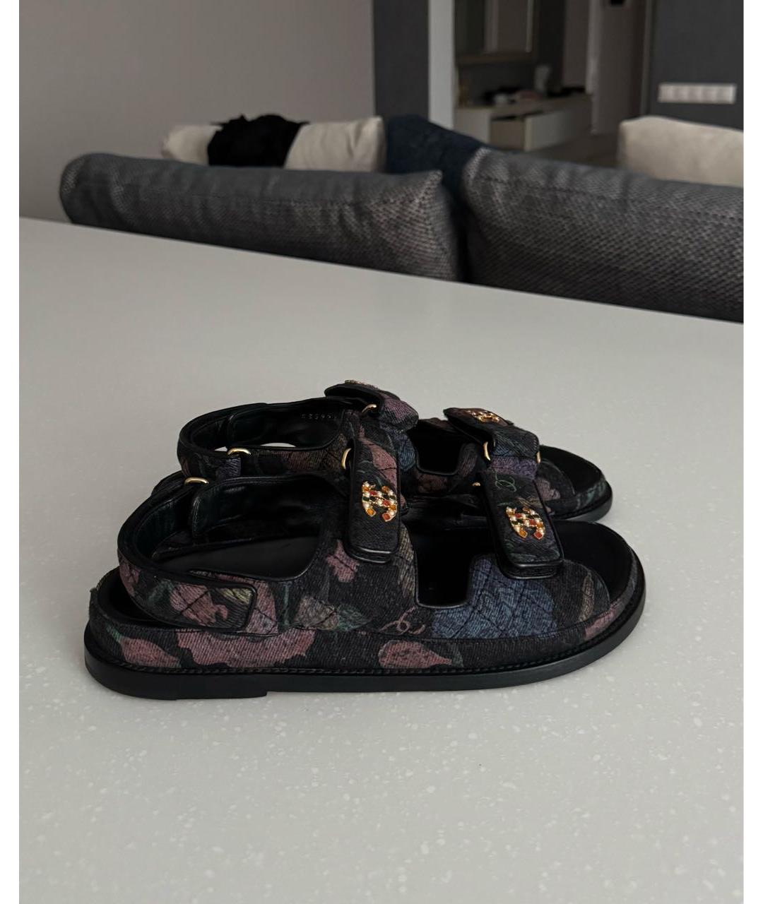 CHANEL Черные текстильные сандалии, фото 3