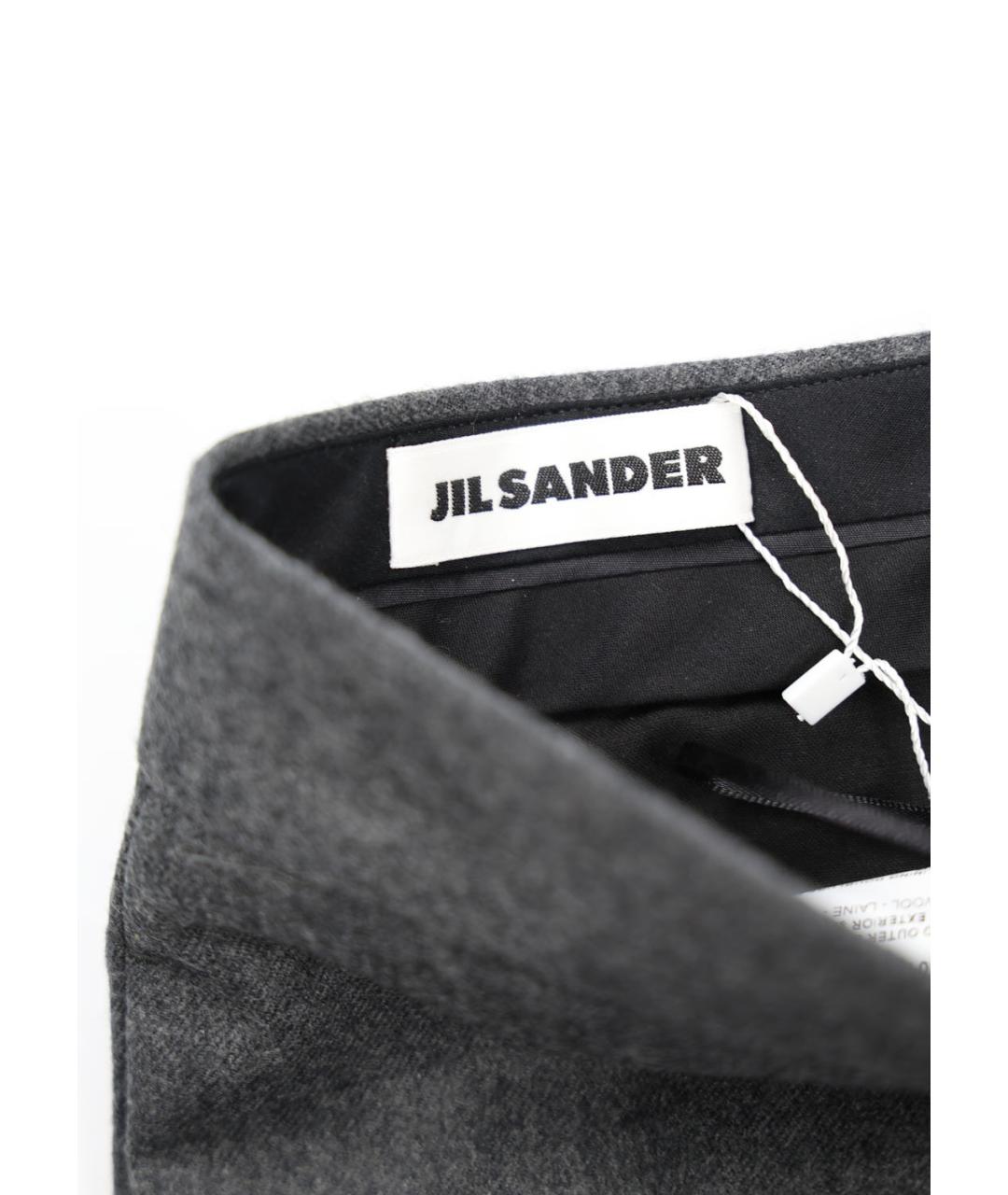 JIL SANDER Серые шерстяные прямые брюки, фото 3