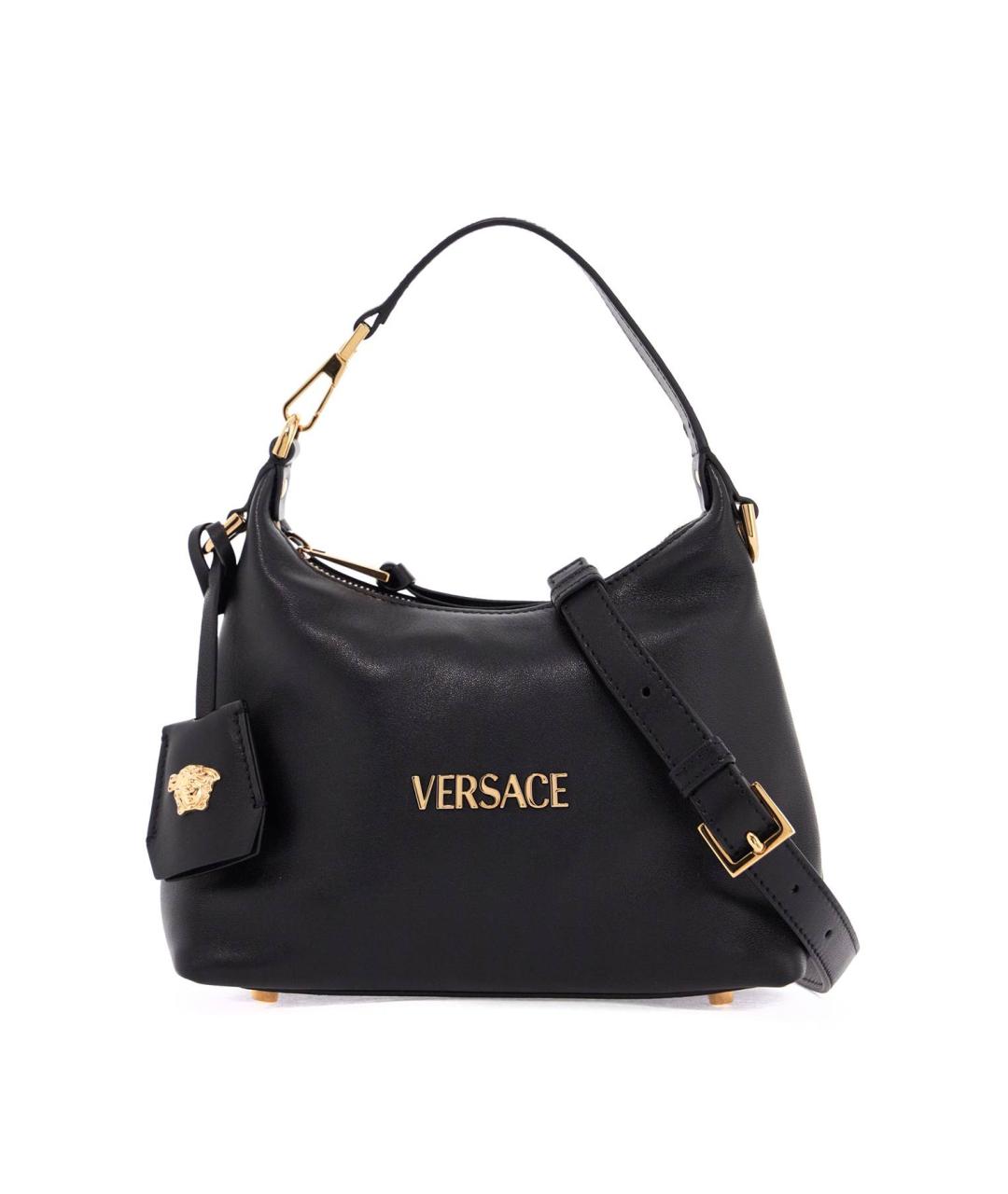 VERSACE Черная кожаная сумка с короткими ручками, фото 2