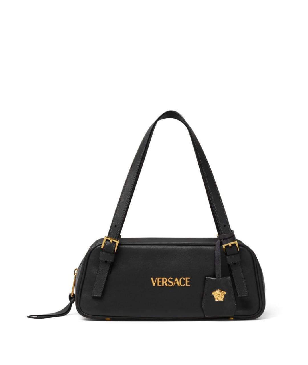 VERSACE Черная кожаная сумка с короткими ручками, фото 1