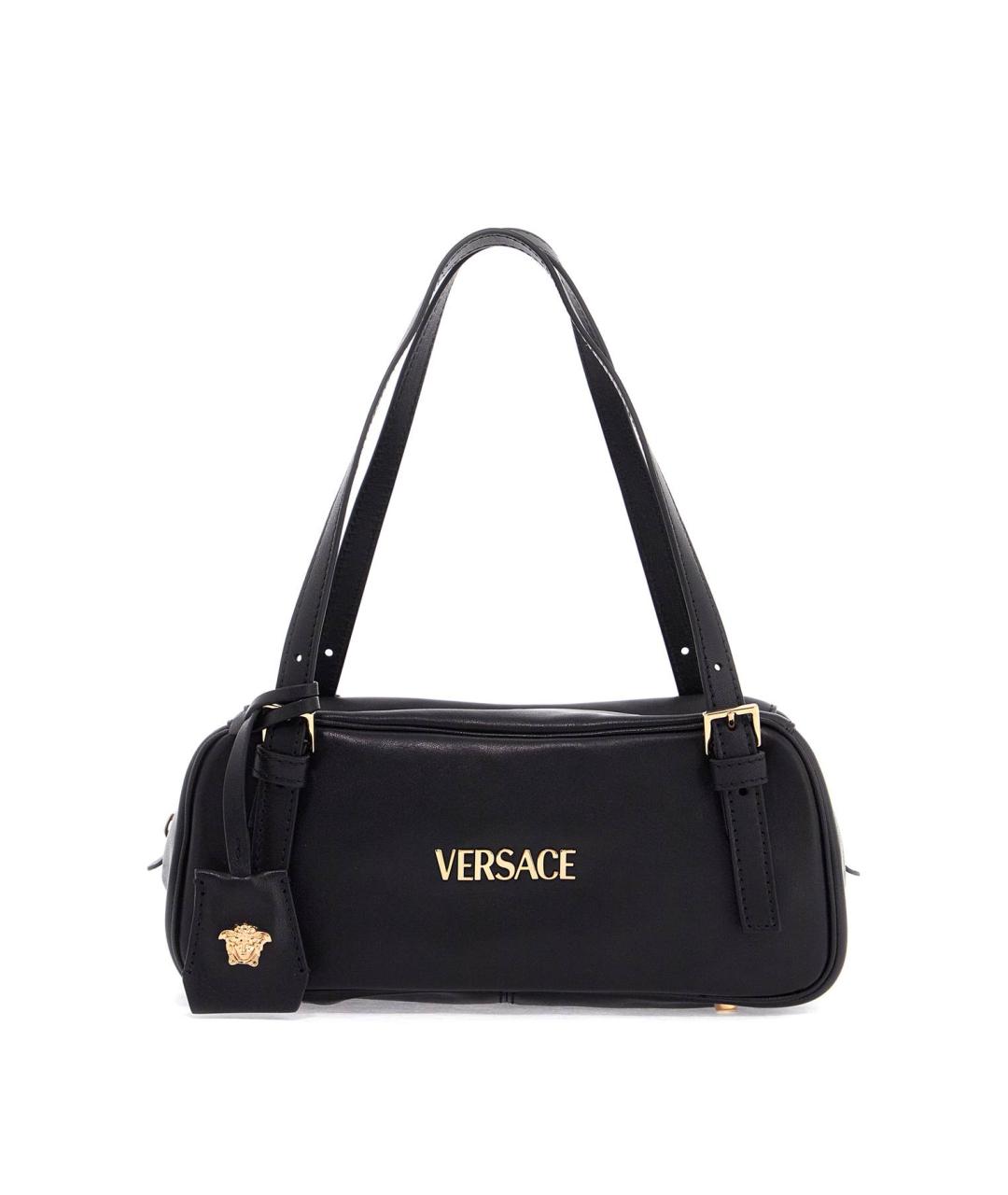 VERSACE Черная кожаная сумка с короткими ручками, фото 2