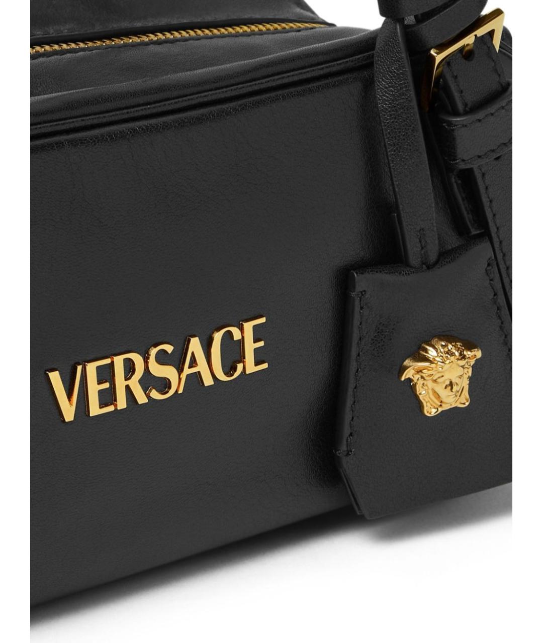 VERSACE Черная кожаная сумка с короткими ручками, фото 5