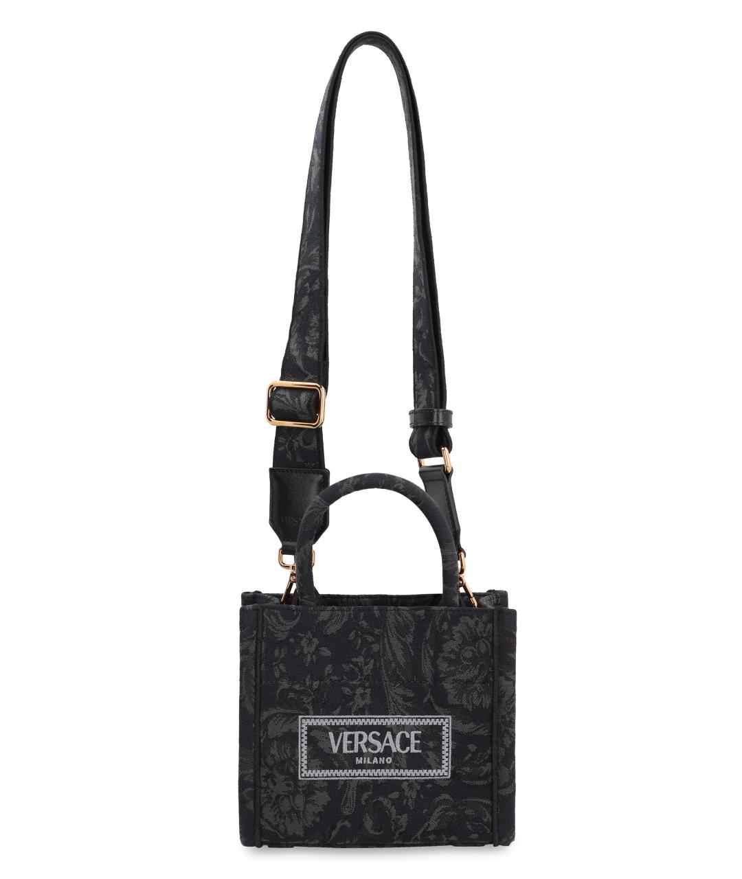 VERSACE Черная тканевая сумка тоут, фото 5