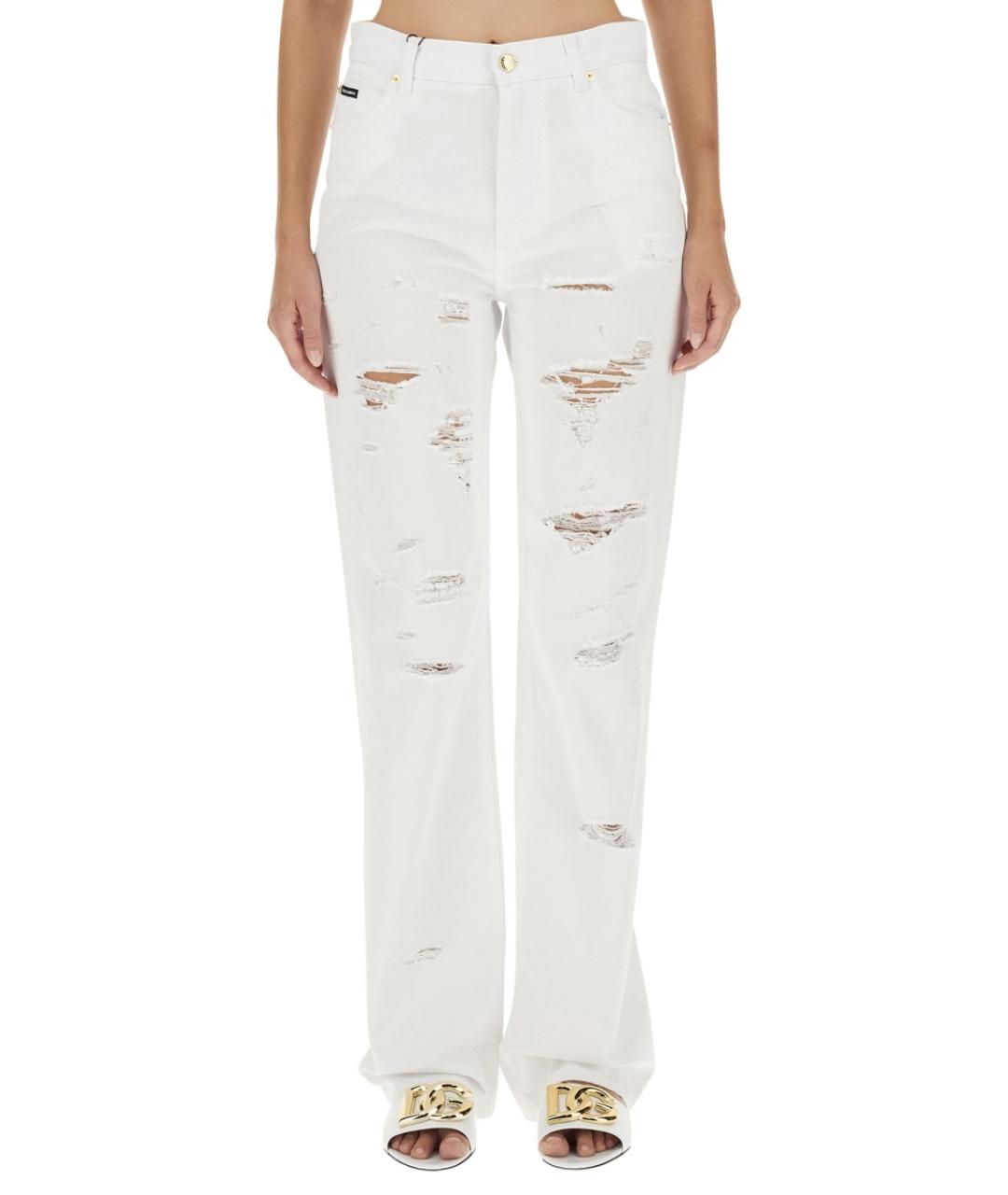 DOLCE&GABBANA Белые шелковые прямые брюки, фото 1