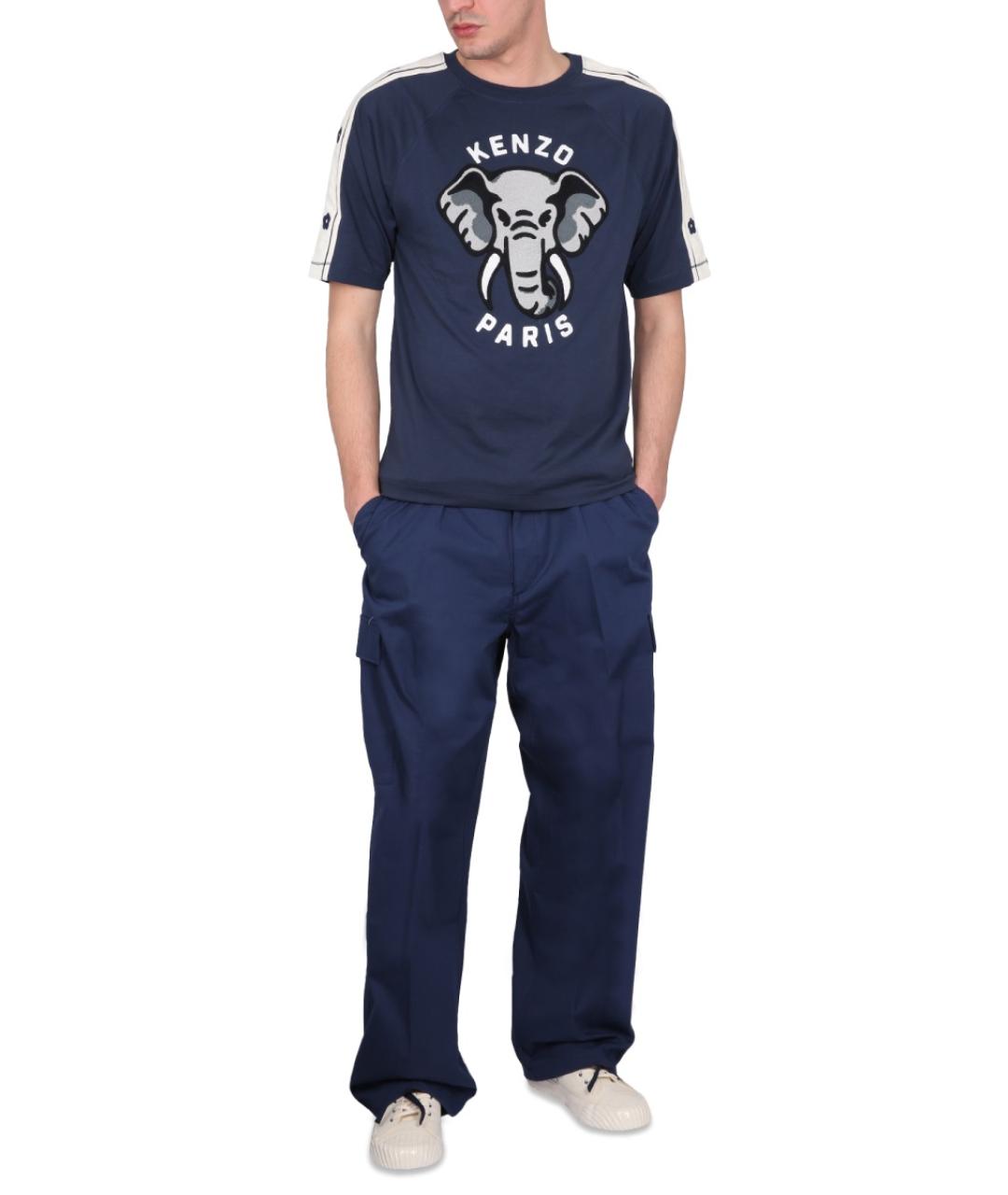 KENZO Синие хлопковые повседневные брюки, фото 2