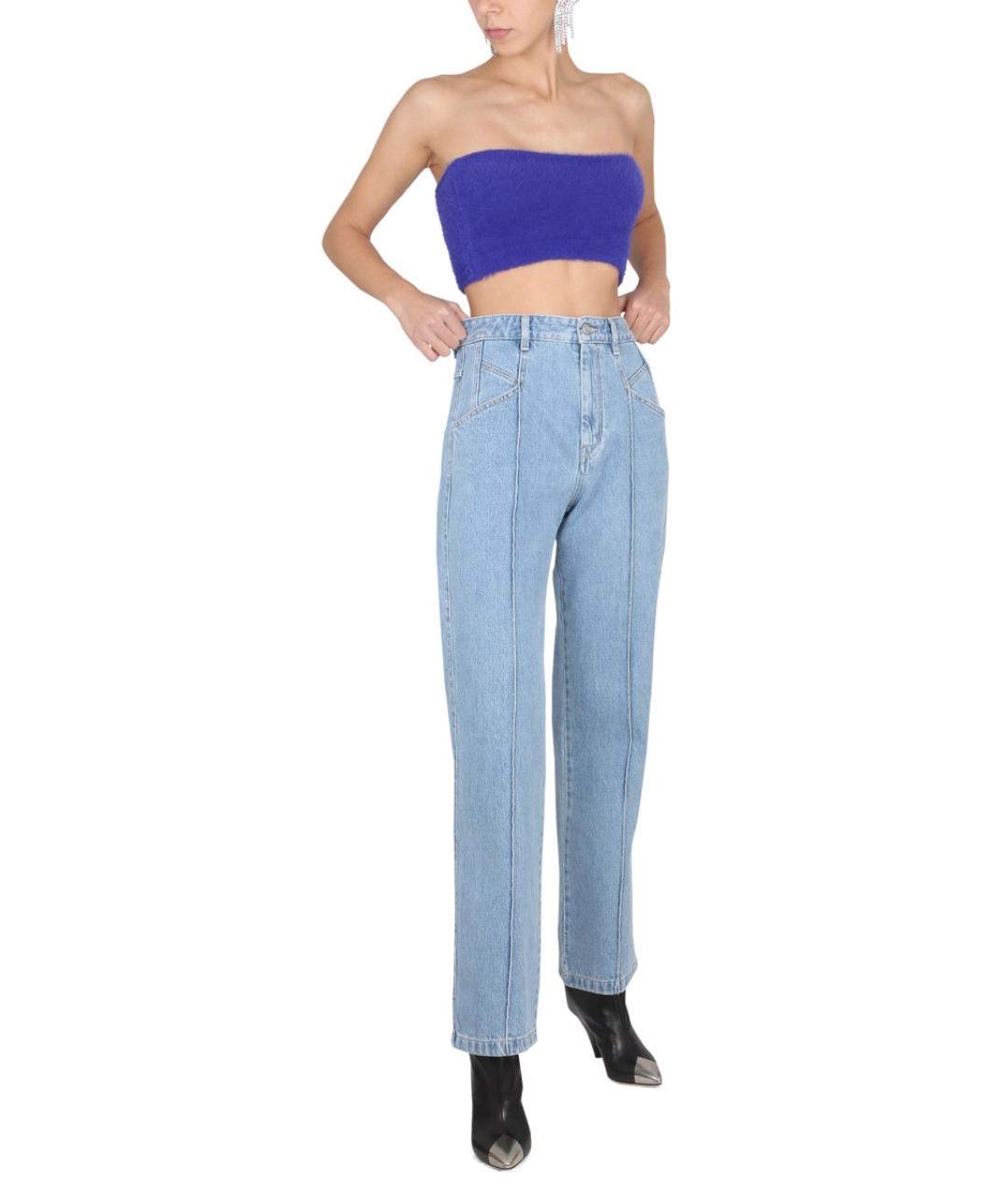 ISABEL MARANT Голубые хлопковые прямые брюки, фото 2