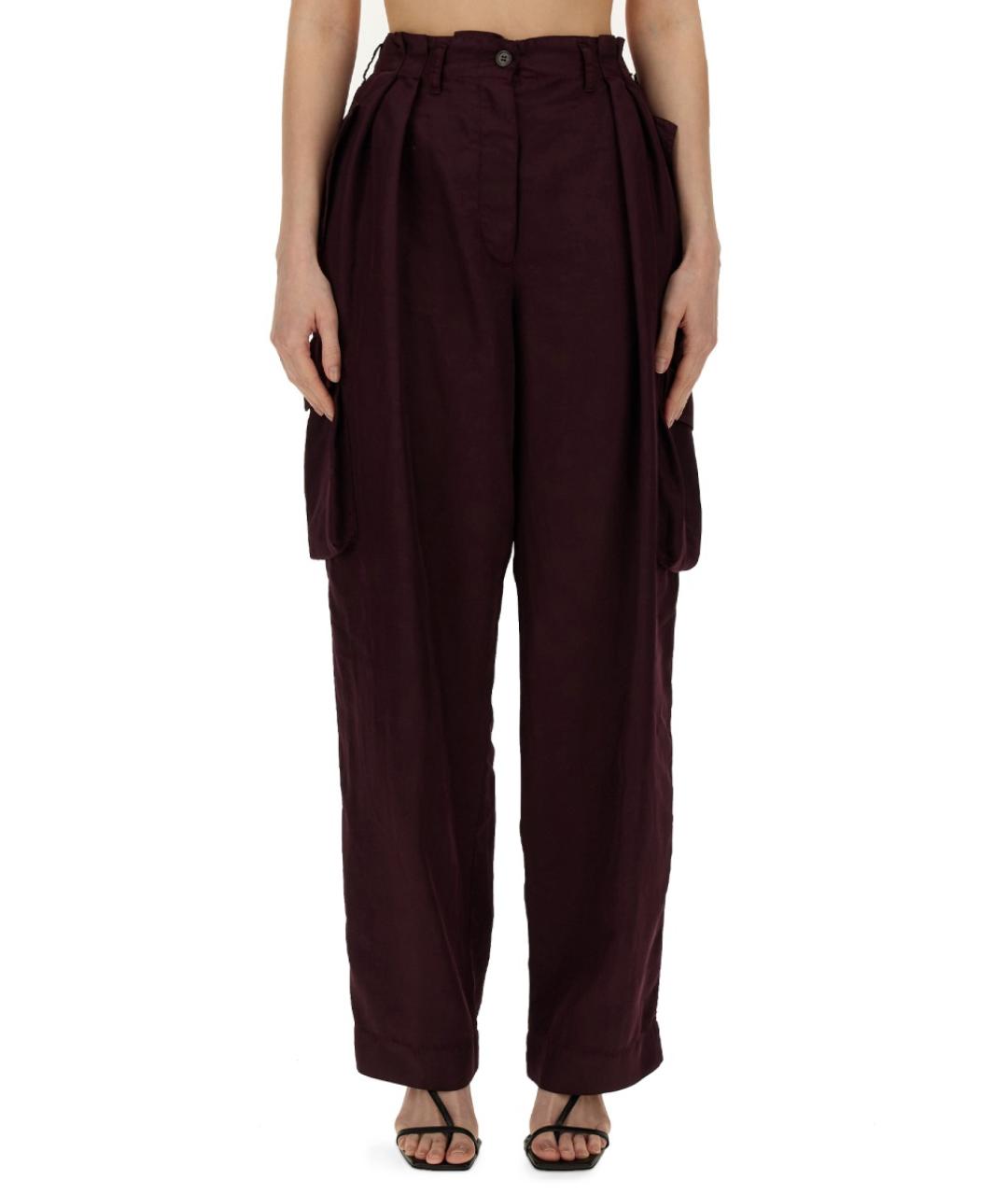 DRIES VAN NOTEN Бордовые полиамидовые прямые брюки, фото 5