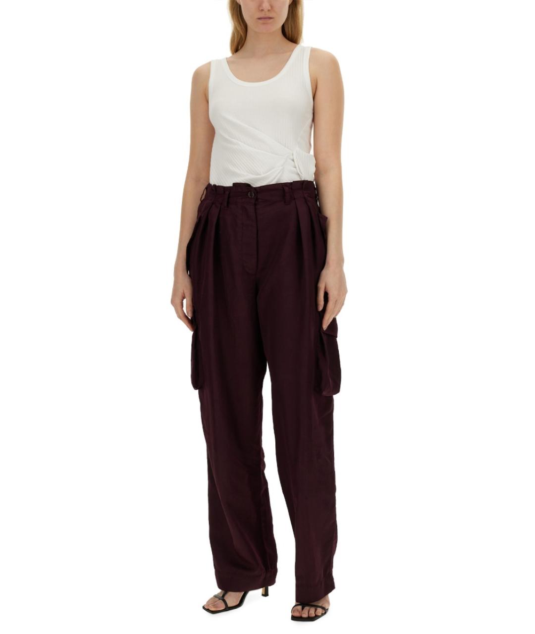 DRIES VAN NOTEN Бордовые полиамидовые прямые брюки, фото 2