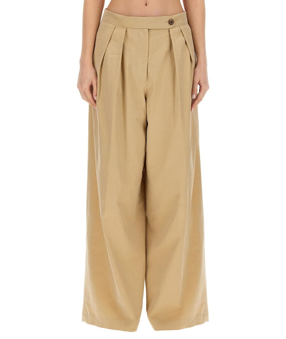 DRIES VAN NOTEN Бежевые хлопковые прямые брюки, фото 5