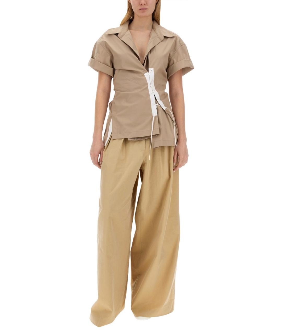 DRIES VAN NOTEN Бежевые хлопковые прямые брюки, фото 2
