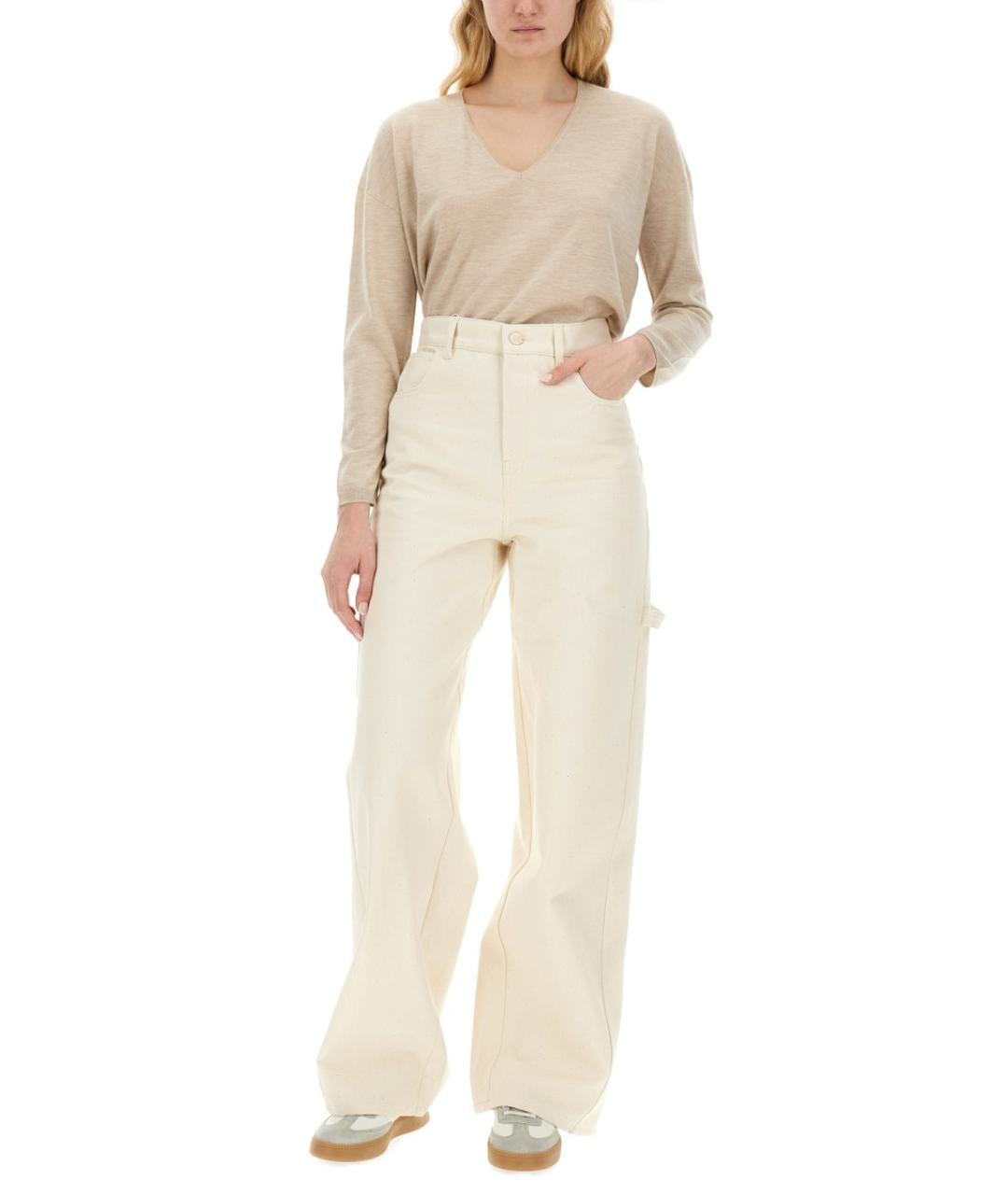 MAX MARA Белые хлопковые прямые брюки, фото 2