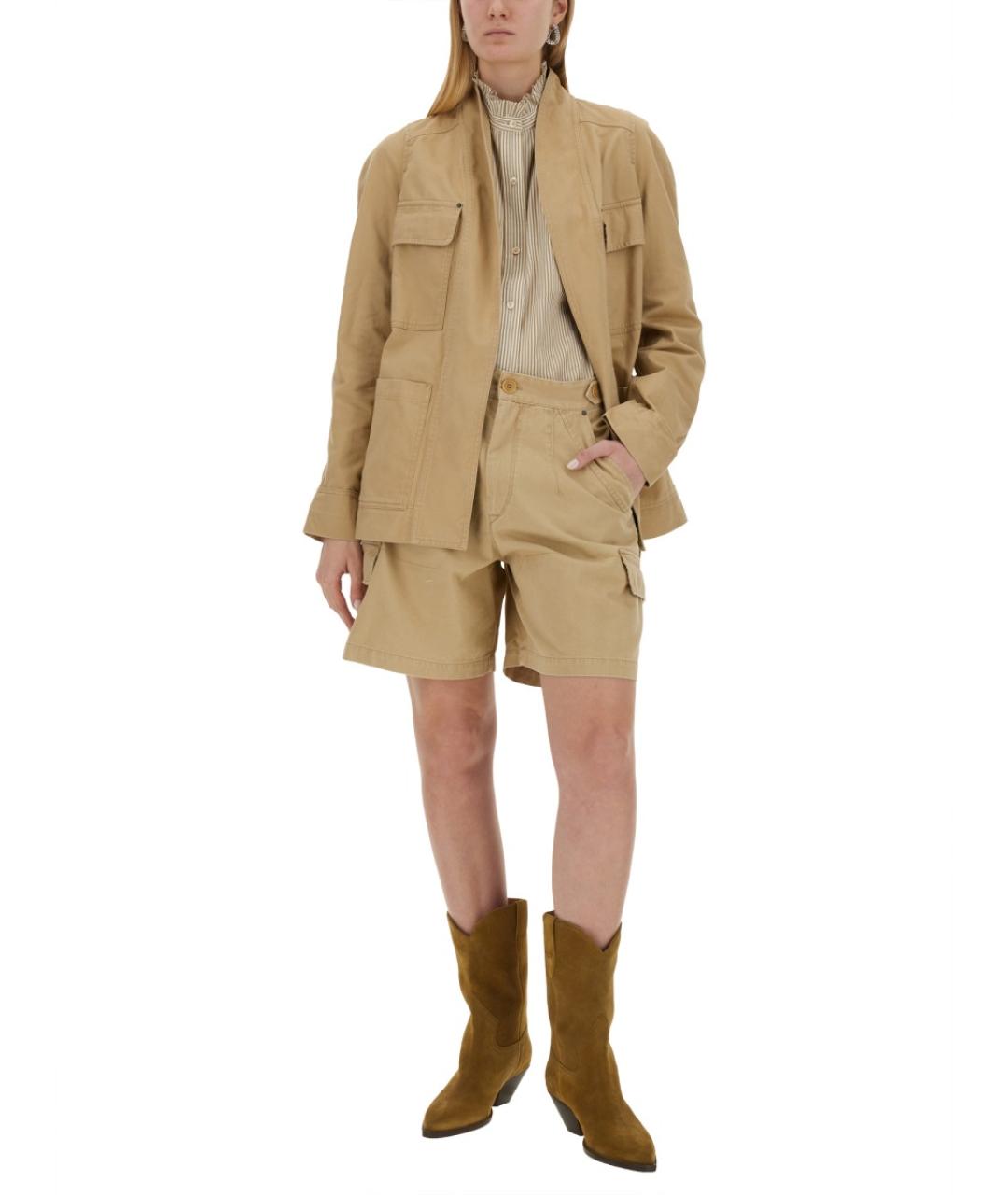 ISABEL MARANT Бежевые хлопковые прямые брюки, фото 2