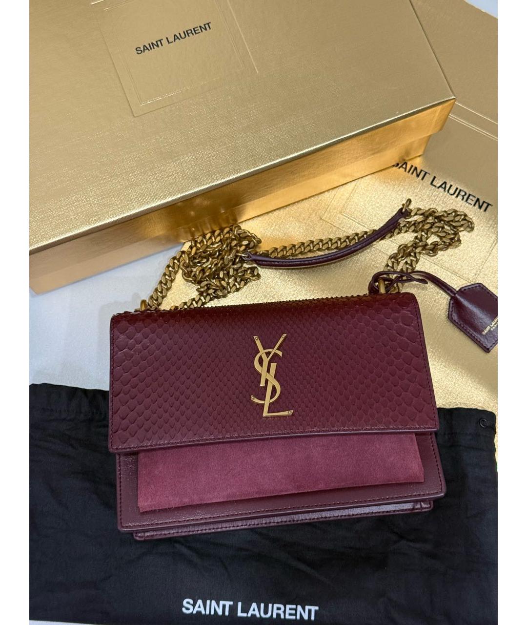 SAINT LAURENT Бордовая сумка через плечо из экзотической кожи, фото 5